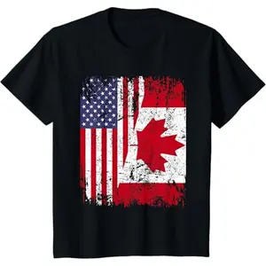 Canadian Roots | Half American Flag | Canada T-Shirt everyday blue clothing unisex casual crewneck short sleeve cotton graphic tees Ideal for Spring/Summer/Flag day Gift fot Men and Women