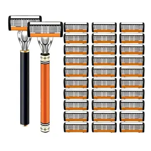 Classic Retro Manual Razor Set, Unisex Daily Face & Body Shaving Kit, Shaving Razors, 6-Layer Precision Blades, Lubricating Strip, Clean Shave System