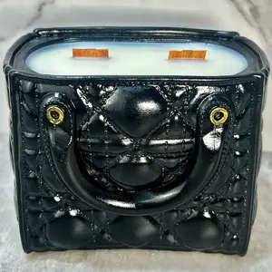 Black Quilt Design Candle with Wooden Wicks - Decorative Design for Home Decor and Ornaments Freshener Decoration