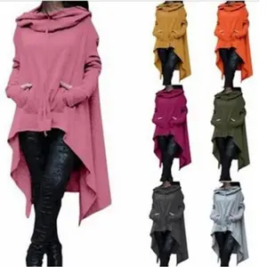 New solid-color hooded irregular loose pocket sweatshirt for autumn and winter
