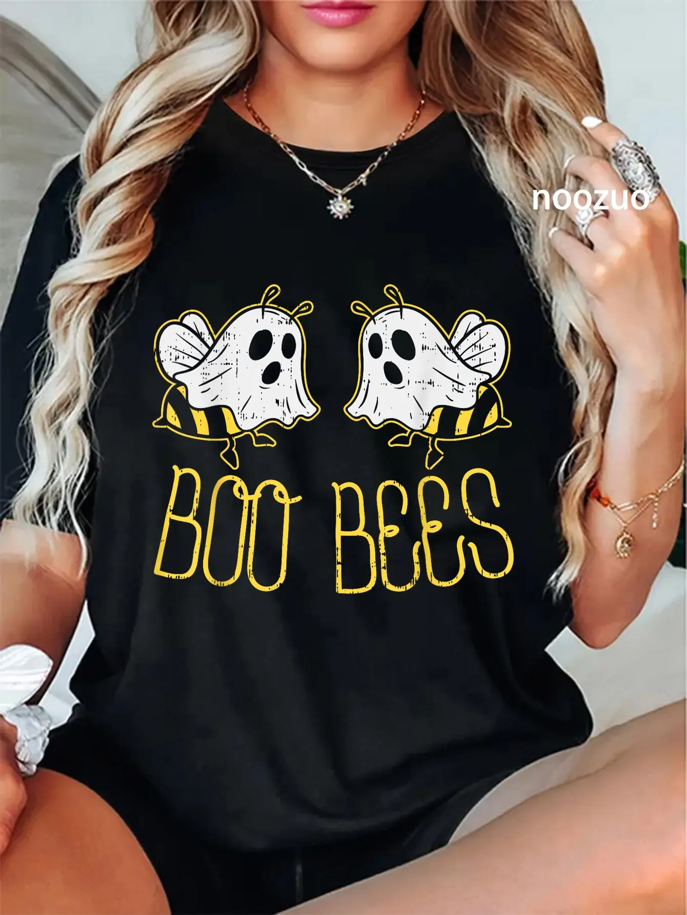 100% Cotton Unisex Boo Bees Funny Couples Halloween Costume For Adult Her Women T-Shirt Casual Top