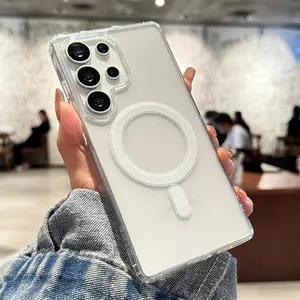 Samsung Galaxy S25 S24 S23 S22 S21 Plus Ultra FE Edge Magnetic Transparent Phone Case, MagSafe Compatible, Clear Protective Cover, Phone Case, Screen Protector, Shockproof Smartphone Case