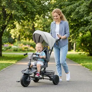 6-in-1 little one Tricycle, Sports & Outdoor Leisure Cycling Equipment with Adjustable Push Handle, Removable Canopy, Reversible Seat, Gray