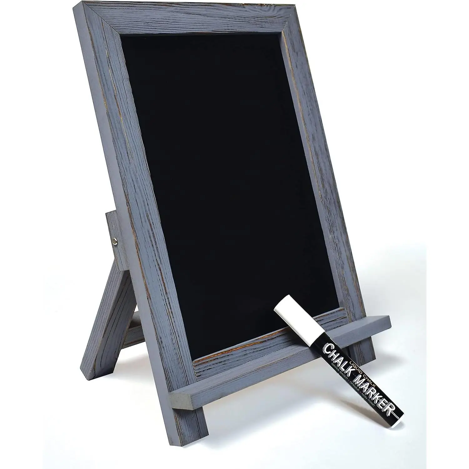 Framed Tabletop Chalkboard Sign, 9.5" x 14", Rustic  Frame, Small  Chalkboard with Built-in Ledge and Folding Stand, One White Chalk Marker Included,(Gray wash)