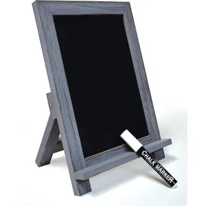 Framed Tabletop Chalkboard Sign, 9.5" x 14", Rustic  Frame, Small  Chalkboard with Built-in Ledge and Folding Stand, One White Chalk Marker Included,(Gray wash)