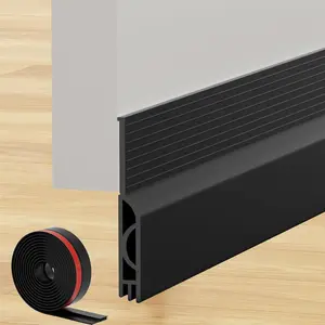 Under Door Draft Stopper Self-Adhesive Door Sweep for Bottom of Door Weather Stripping Doors Seal Soundproofing Insulation Strip Doors Bottom Gap Blocker for Exterior/Interior Black 39Inch
