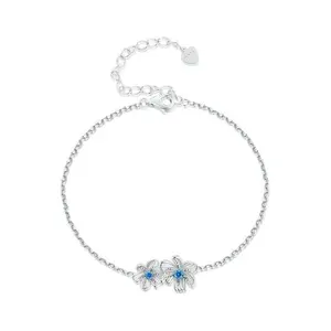 EAMTI 925 Sterling Silver Cubic Zirconia Blue Small Flower Bracelet Dainty Jewelry Gifts for Women Mother's Day/Birthday/Anniversary Day/Valentine’s Day