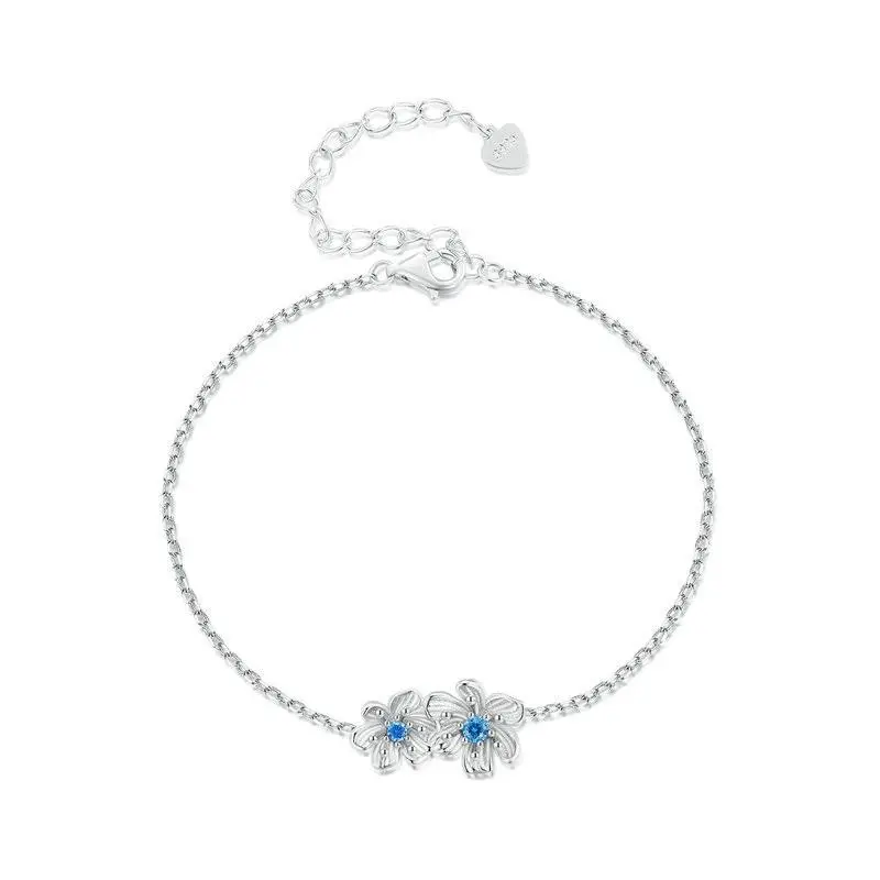 EAMTI 925 Sterling Silver Cubic Zirconia Blue Small Flower Bracelet Dainty Jewelry Gifts for Women Mother's Day/Birthday/Anniversary Day/Valentine’s Day