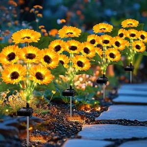 Solar Lights Outdoor Decor, 2 Pack Sunflower Solar Garden Lights with 12 LED Flowers, Waterproof IP65 Auto On/Off Solar Yard Lights for Patio, Garden, Lawn, Backyard Decorations