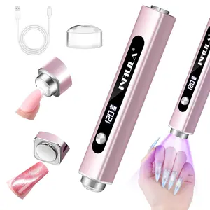 INFILILA Handheld Small UV Light for Gel Nails, 3-in-1 Mini Nail Lamp with Magnets & Nail Stamp Portable Rechargeable Cordless for Home DIY Manicure(Pink)