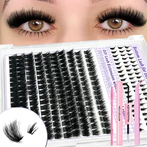 264pcs Dramtic Individual Lash Clusters Kit with Glue & Tweezer, Lightweight 30D+40D+80D+100D Mixed Styles 8-16mm Reusable D Curl Long-Lasting False Eyelashes Extensions Set Makeup