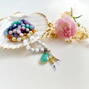 Alchemy Mala Necklace with Moonstone Kunzite Amethyst Tourmaline and Amazonite Beads
