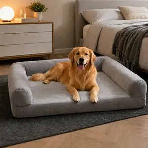 1 Pcs Jumbo Orthopedic Foam large Dog Bed for Large Dogs High Quality machine-washable cover with Decorative cushion Easy Assembly Grey Pet Bed for Joint Essential dog beds best gift for dog Affordable