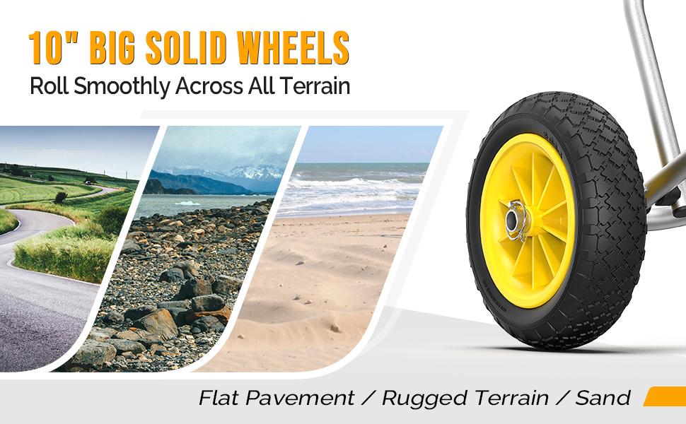 Bonnlo Kayak Car Foldable Aluminum Kayak Trailer with 10'' Solid Tires, Universal Kayaks Wheel Cart Dolly for Canoe, Paddle Board, Boat, Float Mats, Jon Boat