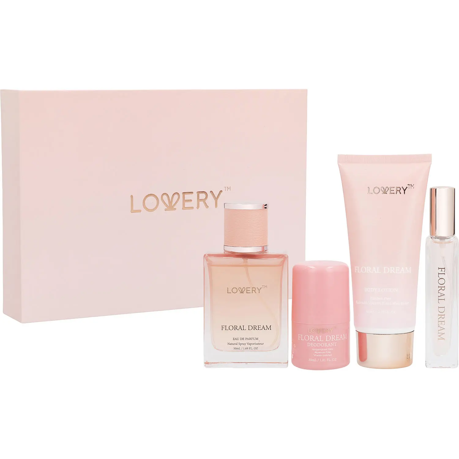 Lovery Floral Dream Set-Eau De Parfum Spray 1.69 Oz & Deodorant Stick 1.01 Oz & Body Lotion 3.38 Oz & Eau De Parfum Spray Mini For Unisex