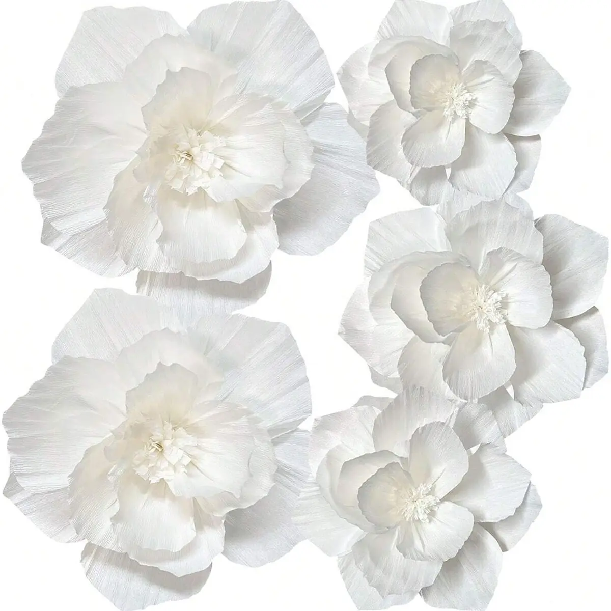5-Piece Paper Flowers Set (12-Inch + 10-Inch), Artificial 3D Wall Decorations, Wedding Birthday Party Photo Backdrop, Outdoor & Theme Parties
