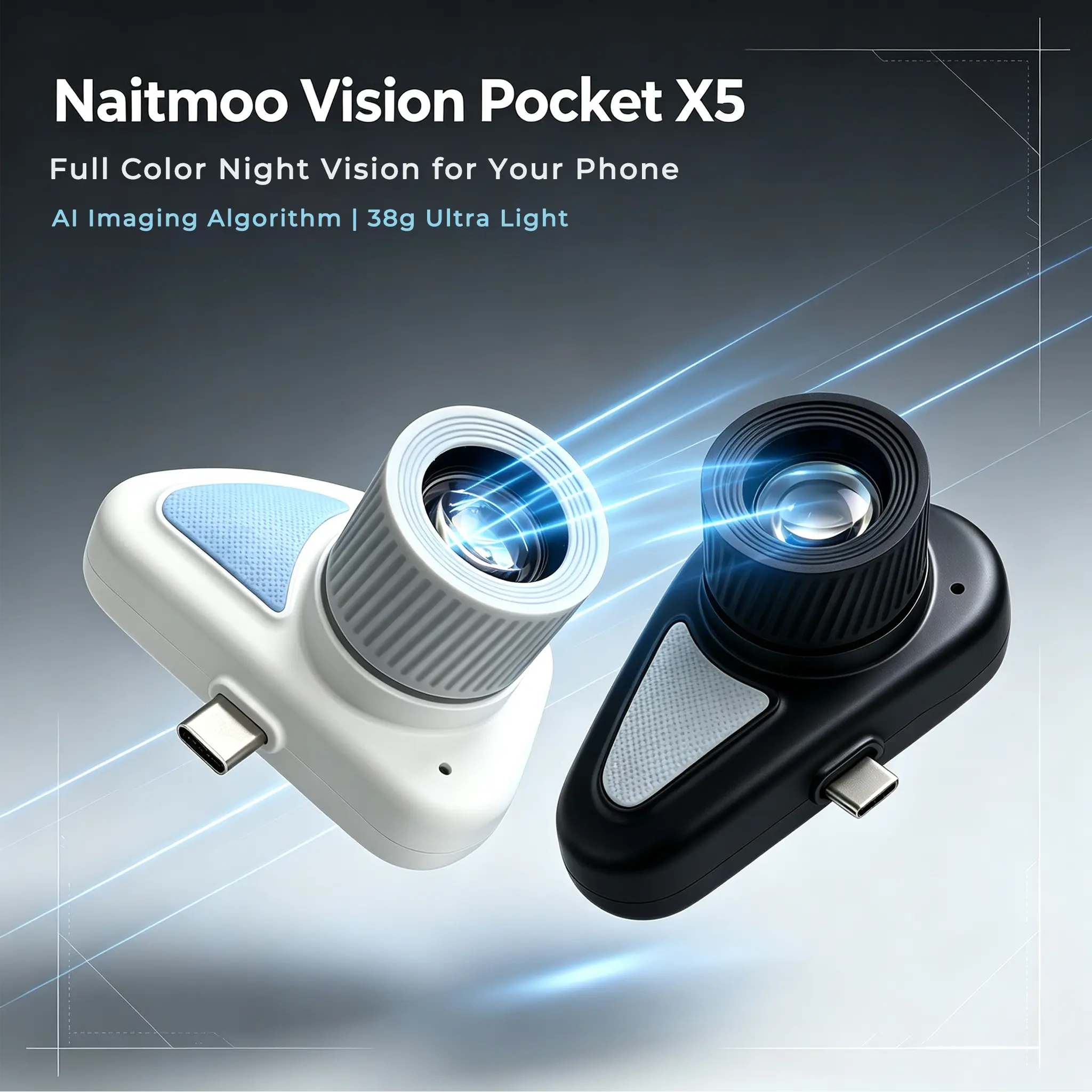 Naitmoo Vision Pocket X5 Full Color Night Vision Monocular, Type-C Plug & Play Phone Night Vision Lens, Low Light Camera for Wildlife Hunting Camping outdoor telescope Portable HD high magnification