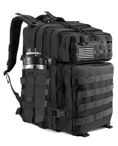 45L Military Tactical Backpacks For Men Camping Hiking Trekking Daypack With Removable Water Bottle Pouch Bug Out Bag Lage MOLLE 3 Day Assault Pack - Balck Army Pack