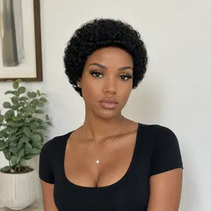Glueless Wear and Go Wig for Black Women Glueless Brazilian Kinky Short Curly Wigs for Daily Use mullet burmese upgrade part wig brown color