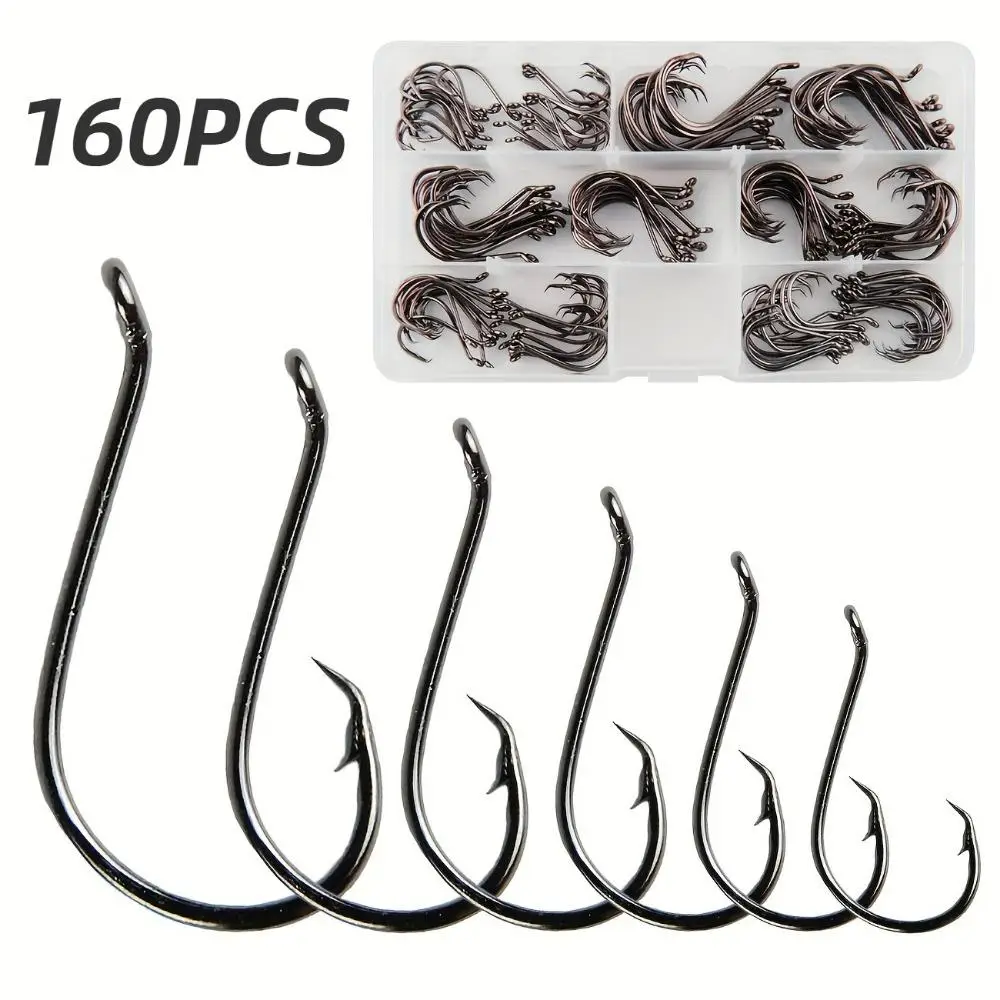 Fishing Hooks, Summer Gifts, 160pcs/box Multi-size Stainless Steel Fishhook, Sharp Fish Hook with Box, Outdoor Fishing Accessories, Fishing Tackle Kit