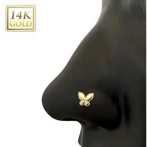 14kt Gold Threadless (Push In) Butterfly Top Nose Stud