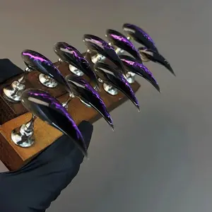 Zanxu|10pcs GALACTIC BEAST CLAWS! Purple Night Claw Set with Holographic Glow | Premium Quality nail alt style cat claw handmade wearable live crystal liveroom Handmade Acrylic Square Press-On Nails Brown Gradient French Tip Press-On Nails Spooky Party Ar