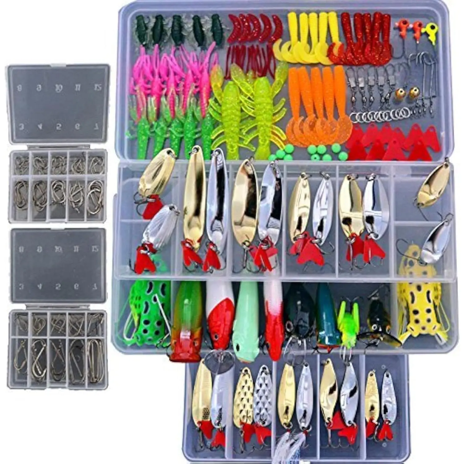 1 226 count Fishing Kit - Bionic Bass Trout Salmon Pike Lures - Frog Minnow Popper Pencil Crank Soft Hard  Metal Spoon Jig Lures with Tackle Box