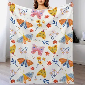 butterfly floral blanket Mother's Day gift for mom women girls soft cozy flannel throw for home travel outdoor use