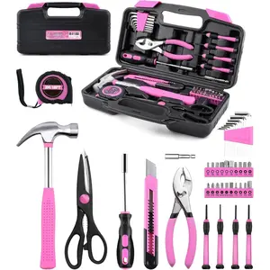 Tool Set Pink-40 Piece - General Household Hand Tool Kit with Plastic Toolbox Storage Case(Pink)