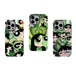[No magnetic] P0w3rpuff Girls Buttercup Green Collage Phone Cases,2000s Nostalgia Aesthetic Dual-Layer design durable phone Cove,for iPhone 17 16 15 14 Pro Max 13 12 11 Plus for Samsung S25 S24 S23 S22 Ultra Plus,Phone Accessories,Gifts For Fans Men Women