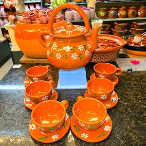 Large 13 Piece Coffee Maker Set Handmade in Puebla Mexico Terracotta with Floral Design