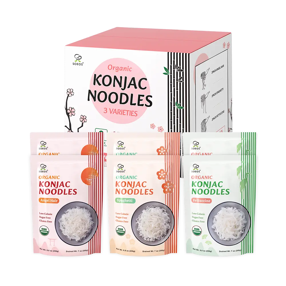 Soeos Konjac Noodles, Organic Shirataki Noodle, Low Calorie, Keto and Paleo Friendly, 3 Variety Noodles, 52.8 Ounce (Pack of 6) Carb Pansit