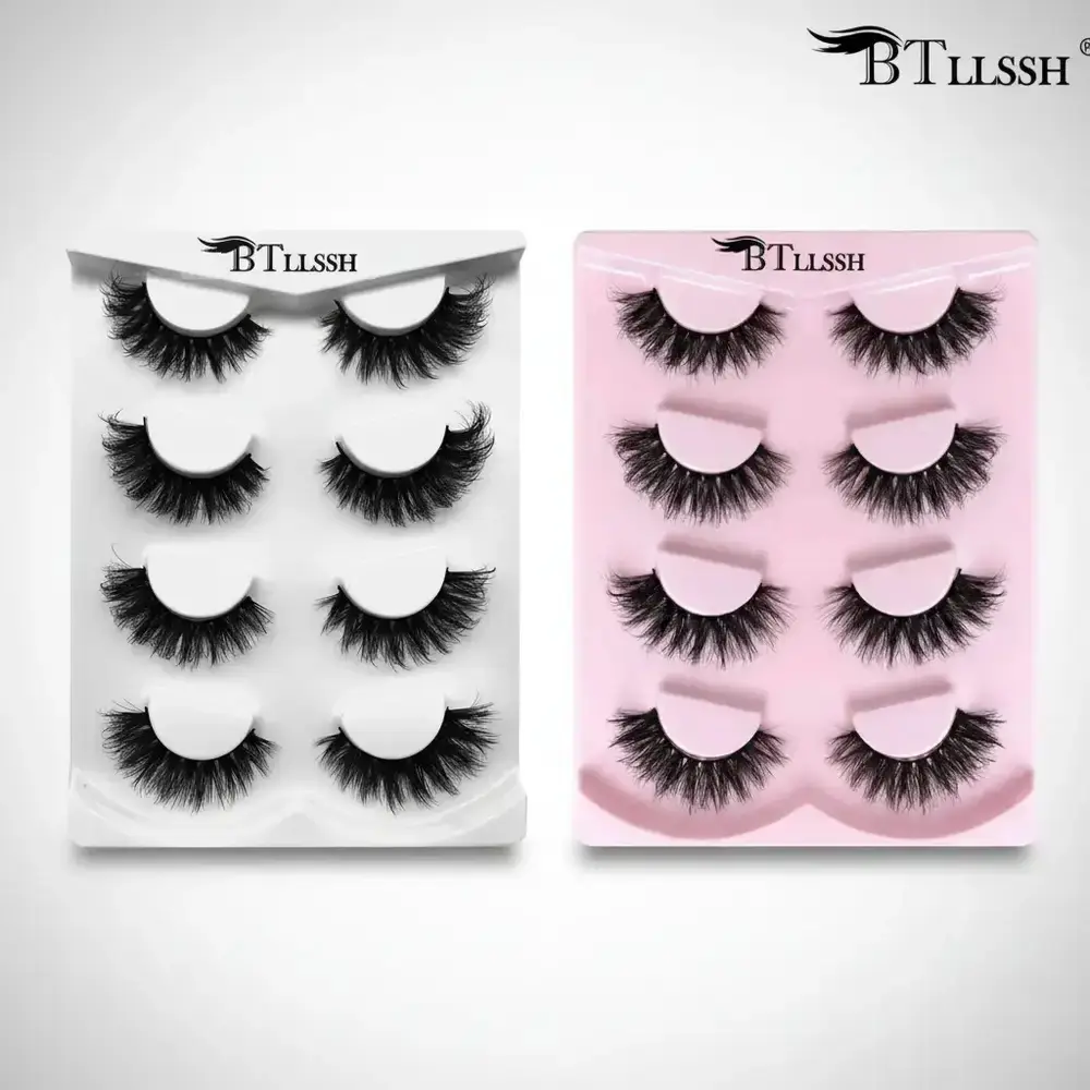 BTLLSSH False Eyelashes Bundle, Wispy Volume Set, Dense Curled 17mm and Thick Wispy Cat Eye Lashes, Black Polyester Synthetic Fiber, Natural Curling Eye Makeup Lash for Women & Girls, Curly Lashes, DIY Volume Eyelashes