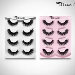 BTLLSSH False Eyelashes Bundle, Dense Curled 17mm and Thick Wispy Cat Eye Lashes, Black Polyester Synthetic Fiber, Natural Curling Eye Makeup Lash for Women & Girls, Curly Lashes, DIY Volume Eyelashes