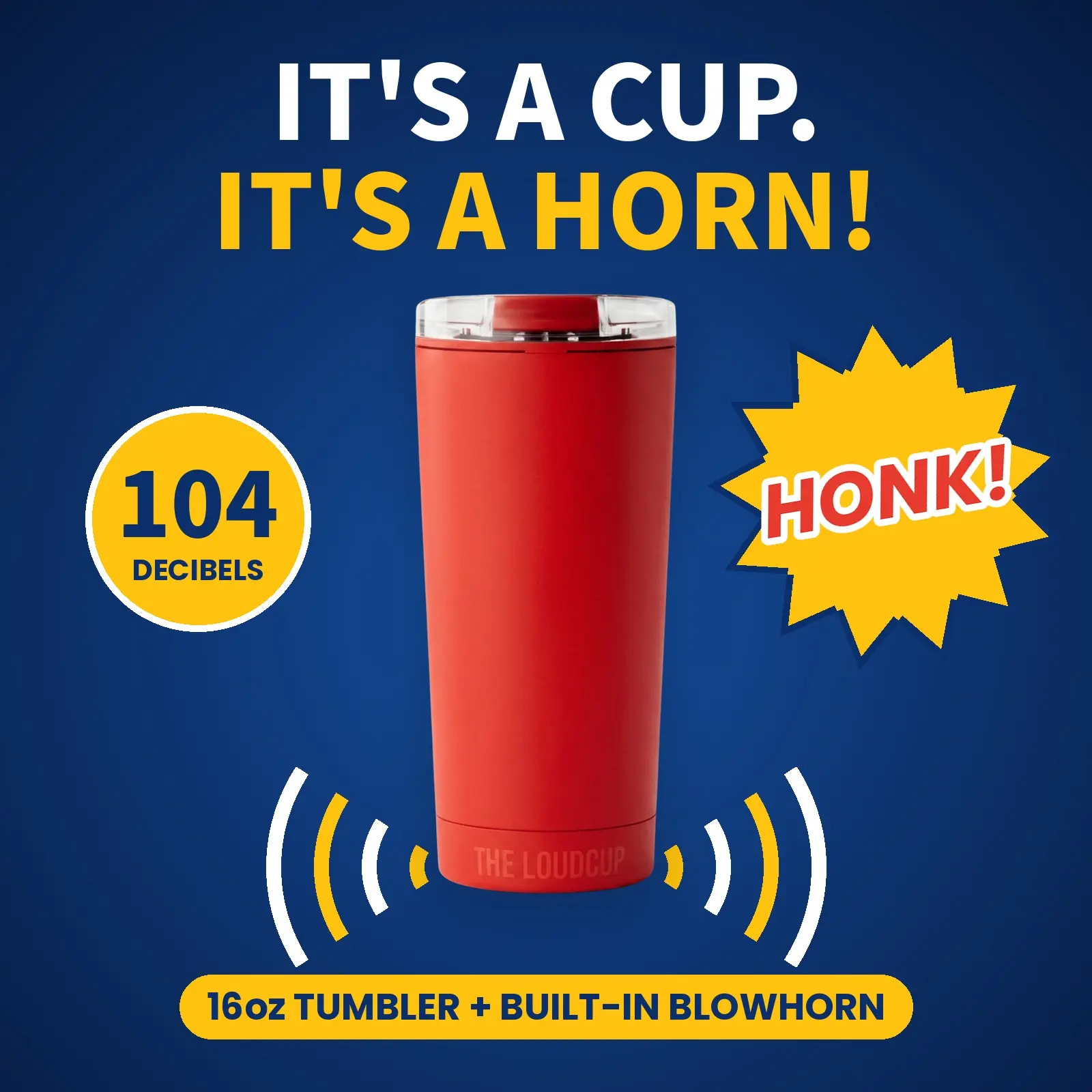 The LoudCup Company Classic 16oz 2-in-1 Tumbler-Blowhorn Cup, Sports & Outdoor Insulated Water Bottle Drinkware For Sport Events
