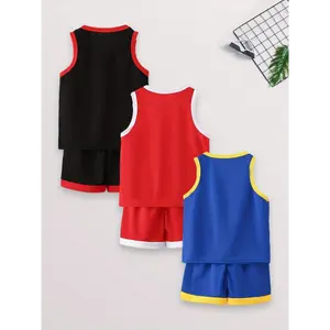6-Piece Sports Outfits Set - 3 Tops and Shorts with Number 23 Letter Vests for Outdoor Basketball - 3 Sets