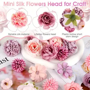 Pack of 40 Artificial Flowers Flower Heads, Flowers for Crafts with 9 Styles, Artificial Flowers Mini Silk Flowers, Artificial Flower Heads for Wedding Home DIY Crafts Scrapbooking Decorative Fruit Plants