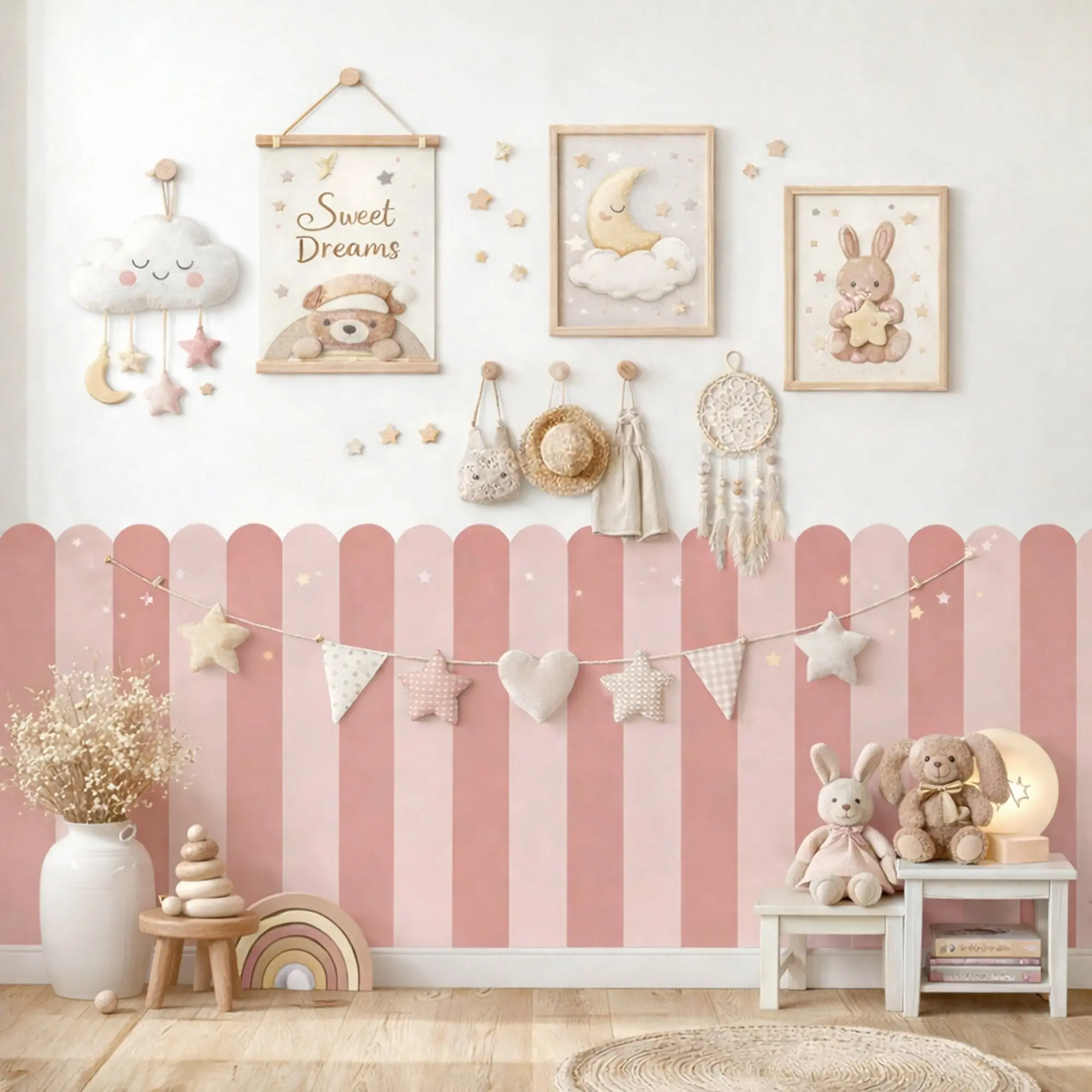 3pcs Multicolor Vertical Striped Arc Decorative Wallpaper, Peel and Stick Wallpaper Designs, Nursery Child Wall Art, Kids Room Living Room Home Decor, Wall Murals Peel and Stick, Waterproof Peel and Stick