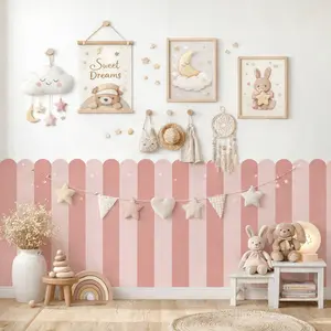 3pcs Multicolor Vertical Striped Arc Decorative Wallpaper, Peel and Stick Wallpaper Designs, Nursery Child Wall Art, Kids Room Living Room Home Decor, Waterproof Peel and Stick
