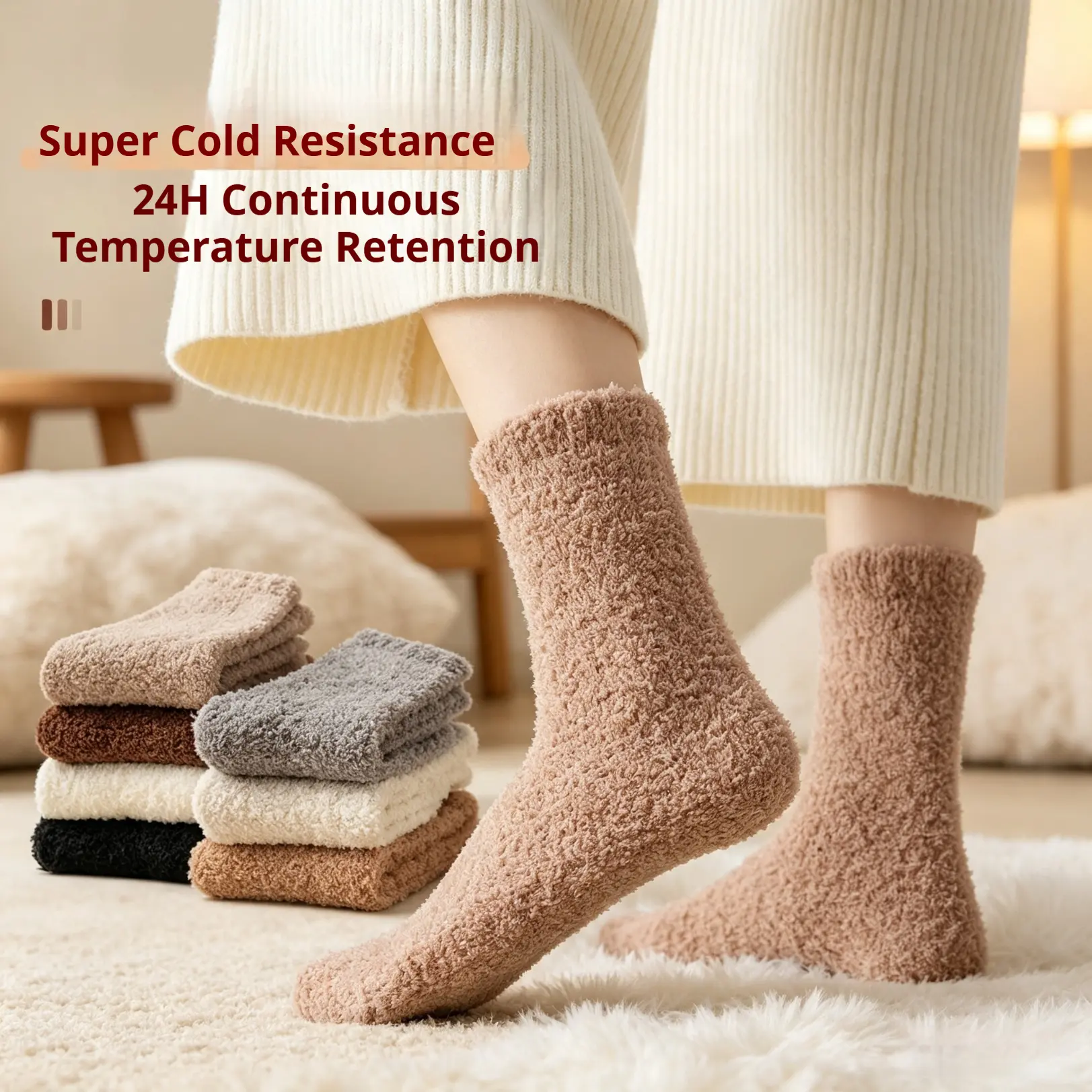 Women's Thermal Coral Fleece Socks, 5-Pair Pack - Thickened, Non-Shedding, Lined for Autumn/Winter Sports & Outdoor Accessories - Ideal for Sleeping, Lounging