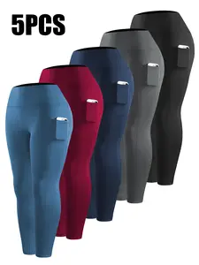 5PCS Soft Leggings for Women High Waisted Tummy Control with Pockets  Workout Yoga High Waisted The Hugger Legging Gym Sports Tight Stylish Activewear