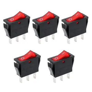 5-Pack Rocker Switch with Red Light, ON/Off SPST 3 Pin 16A/250VAC 16A/125VAC UL VDE List, for Car, Boat and Household Appliances