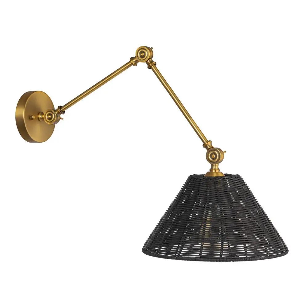 Storied Home Adjustable Wall Sconce with Shade Black Rattan/Antique Brass Finish: UL Listed Iron Body 1-Way On Off