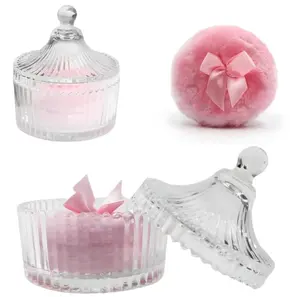2 Pcs Large Body Powder Puff and Container Powder Container with Puff Powder Puff Crystal Container Soft Washable Reusable Velour Face Body Glitter Powder Puff Wet Dry Makeup (Pink)