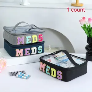 Transparent Visible Medicine Box with Embroidered Letters, Multi-Color Drug Storage Bag Organizer, Ideal for Organizing Medications, Zipper Bag