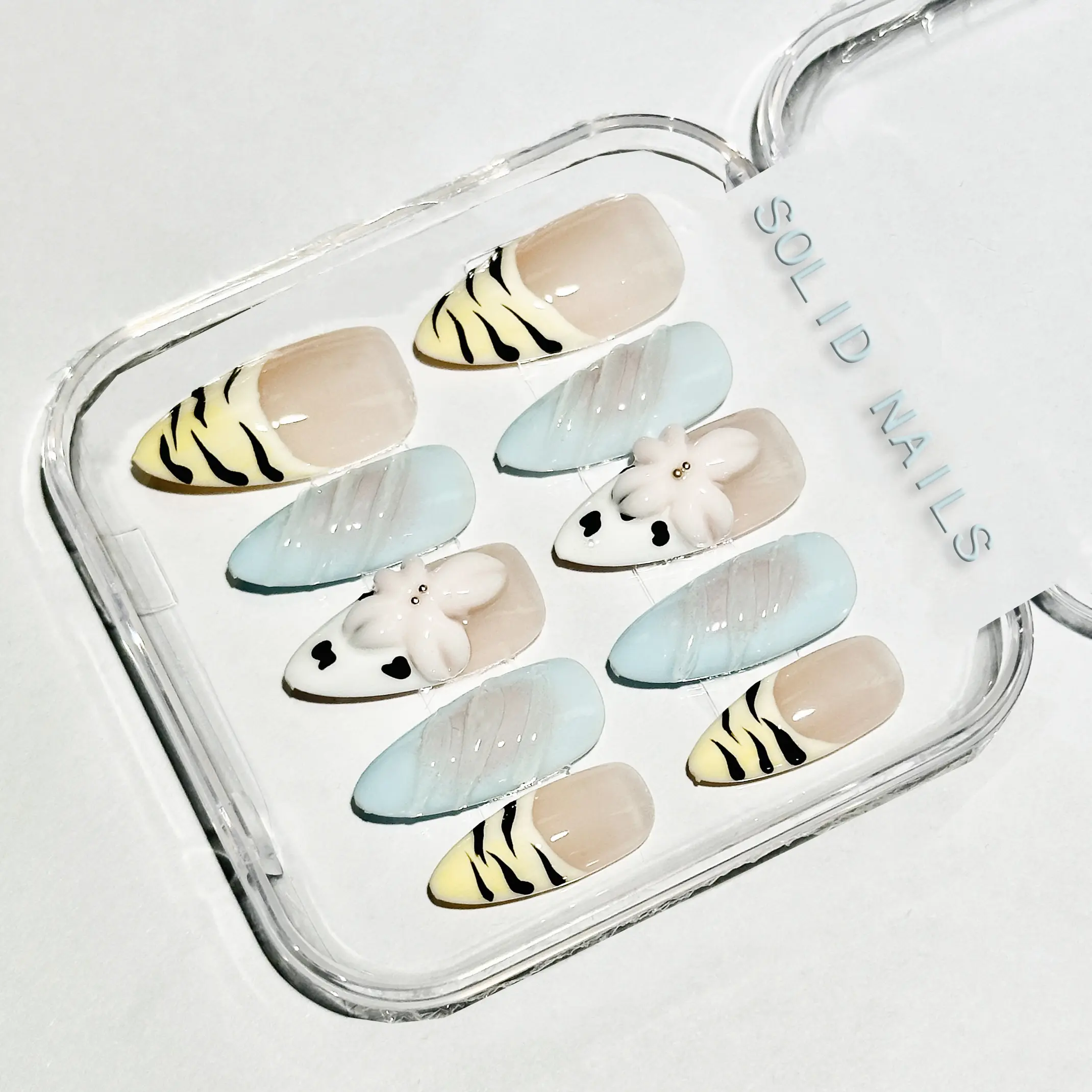 Solid Nails |3D Floral Ocean Beach Handemade Press On Nails REUSABLE 3D Gel Fake nails acrylic press nails/Summer 2025