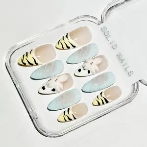 Solid Nails |3D Floral Ocean Beach Handemade Press On Nails REUSABLE 3D Gel Fake nails acrylic press nails/Summer 2025