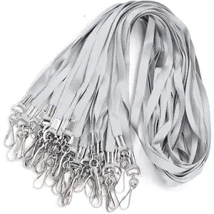 Gray Bulk Lanyards for Id Badges Nylon  Flat Lanyard for ID Name Badge Holder/Name Tag (Gray, 50 count)