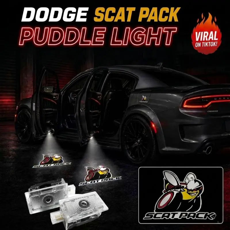 StreetCore Auto Shop Dodge Charger Scat Pack LED Door Puddle Lights, HD Logo Projection, Plug & Play Replacement, Crystal Clear Pair 2-Pack/4-Pack