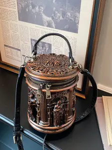 Gothic Barrel Bag, 3D Sculpture Cylinder Pu Leather Crossbody Bag, Vintage Handbag, Retro Art Cylinder Handbag with Chain, Unique 3D Relief Purse, Stylish Versatile Bag, Vintage Crossbody Purses